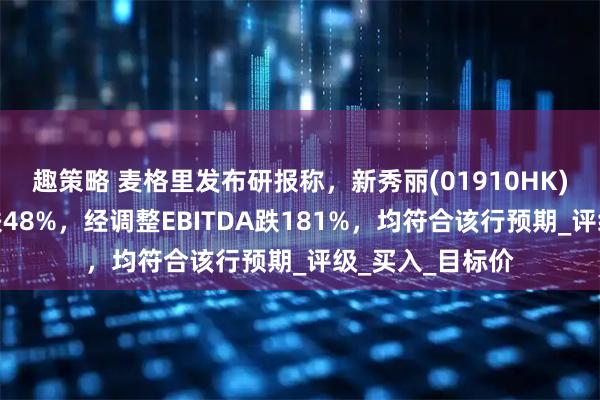趣策略 麦格里发布研报称，新秀丽(01910HK)次季收入同比跌48%，经调整EBITDA跌181%，均符合该行预期_评级_买入_目标价