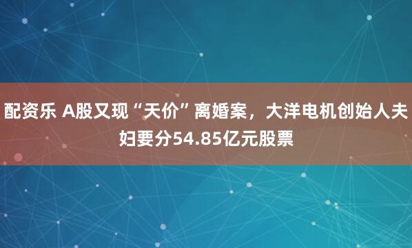 配资乐 A股又现“天价”离婚案,大洋电机创始人夫妇要分54.85亿元股票